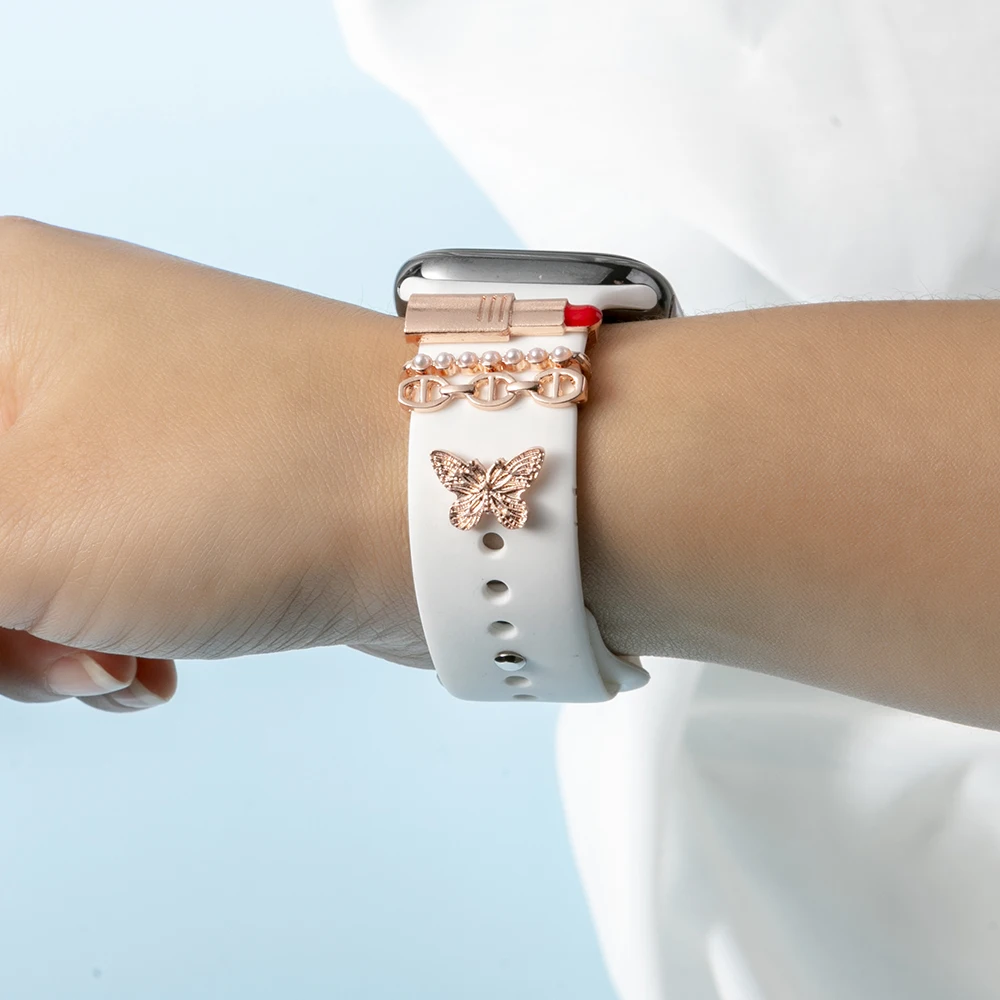 حلقة مزخرفة بسوار ساعة أبل ، حزام سيليكون ، زخرفة زخرفية ، سوار iWatch ، سحر الساعات الذكية #2