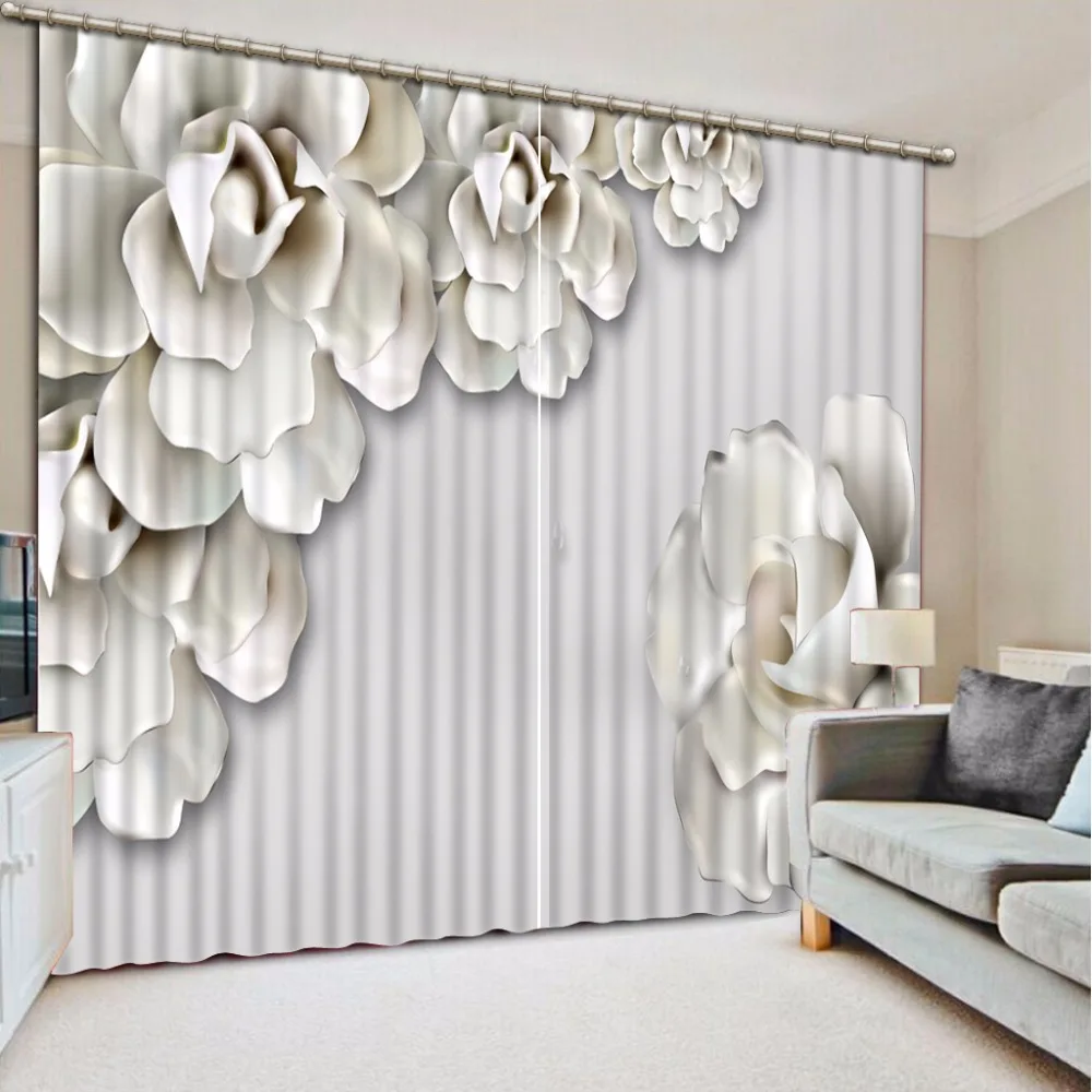 

New Custom 3D Beautiful Printed Curtain White Flower Blackout Shade Window Curtains Window Curtain Living Room