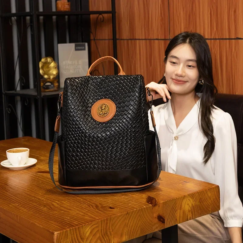 

2025 Women's New Genuine Soft Leather Adjustable Backpack - Padded Shoulder Strap Commute/Travel Daily Bag for Ladies
