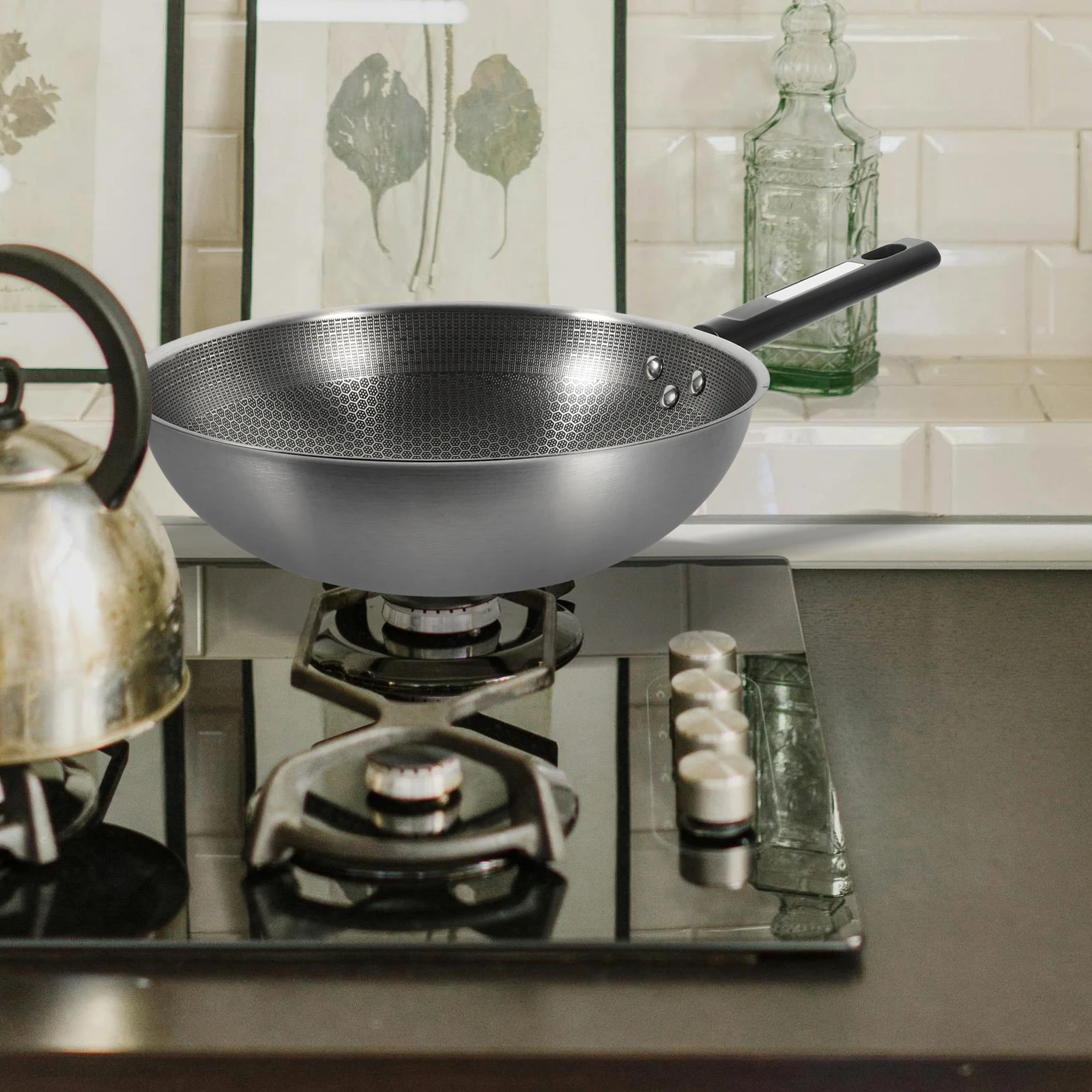 

Honeycomb Non Stick Frying Pan 32cm Stainless Steel H Flat Bottom Egg Fry Kitchen Cookware Chinese Wok Skillet