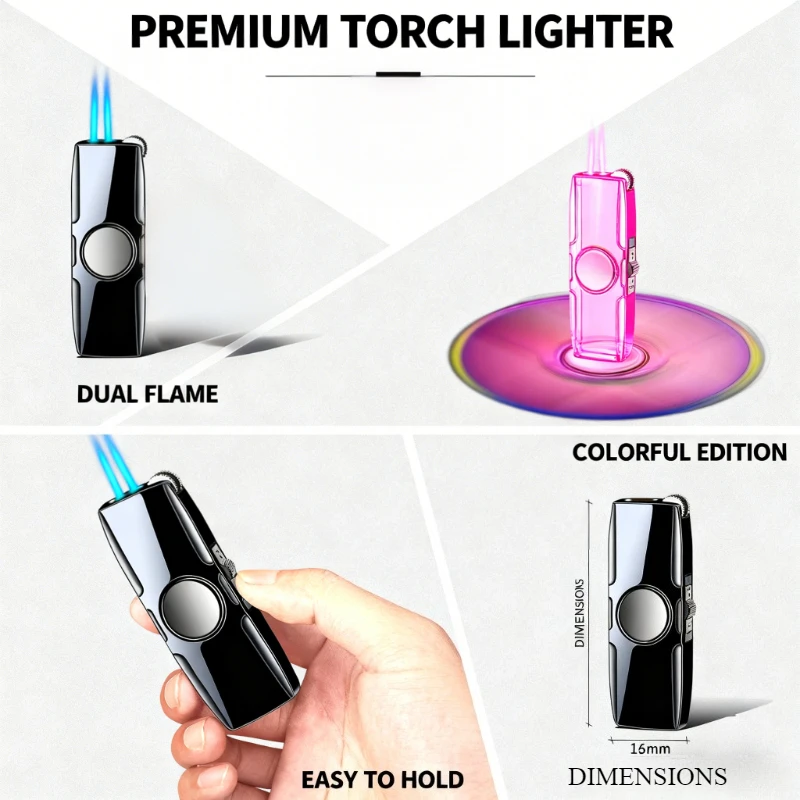 

NEW 2-in-1 Metal Fidget Spinner Lighter - Gastolbo Jet Flame, Cigar & Cigarette Compatible, Premium Fidget Accessory for Men