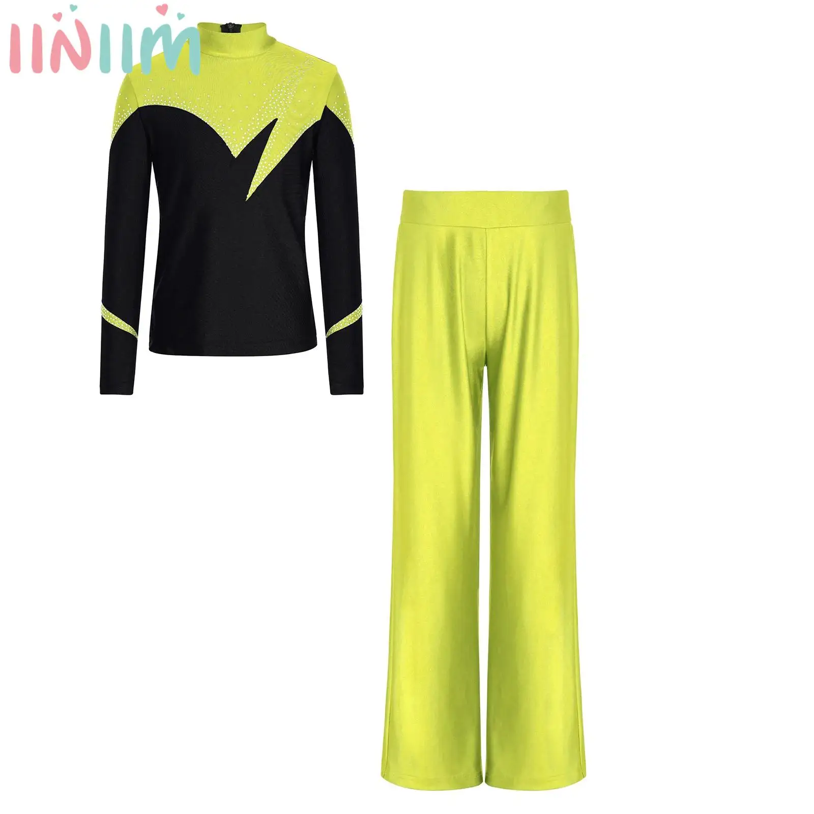 

Костюм для балета и танцев для мальчиков: топ с длинным рукавом, невидимой молнией сзади, блестящими стразами и брюки для фигурного катания и танцев