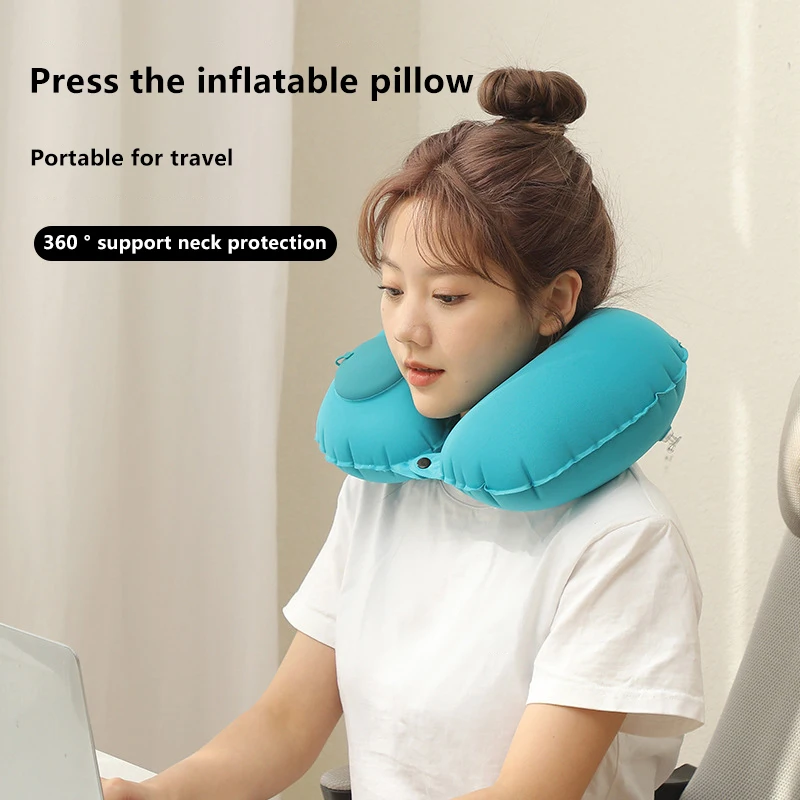 Inflatable Neck Pillow U Shape Air Pillow Neckrest Head Rest Portable Travel Sleeping Resting Travel Pillow For Airplane Train