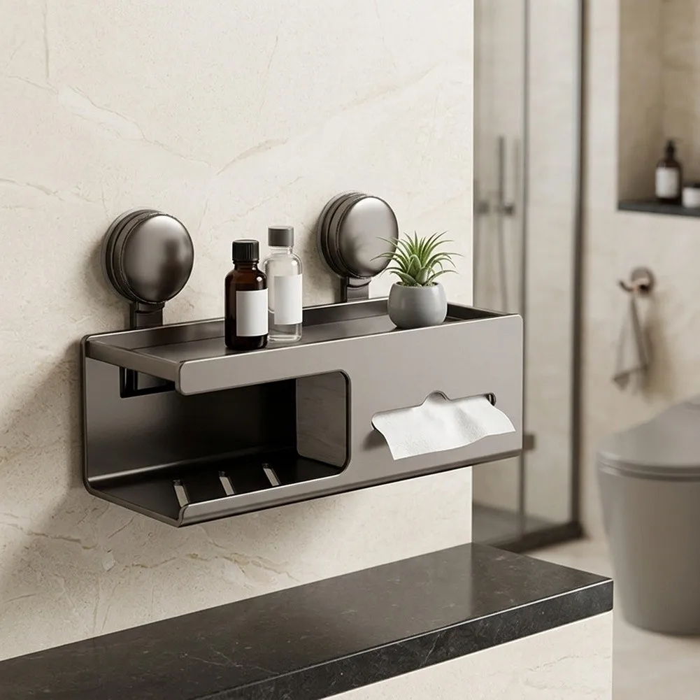Suction Mounted Facial Holder for Bathroom Walls Offering Secure Adhesion in Humid Environments and Mark Free Removal