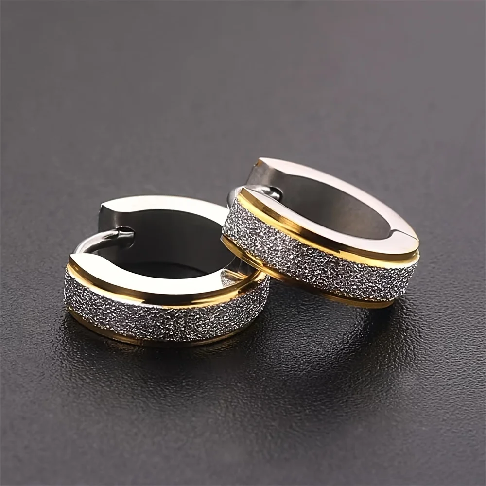 2pcs New Frosted Scrub Groove Ear Earring Stainless Steel Small Circle Hoop Earrings for Women Men Punk Piercing Jewelry