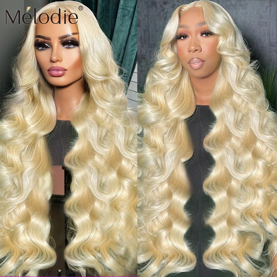 Melodie 13x6 Human Hair Blonde 613 HD Lace Wig Colored Body Wave Glueless Frontal Water Wave 250 Density 40 Inch Wigs