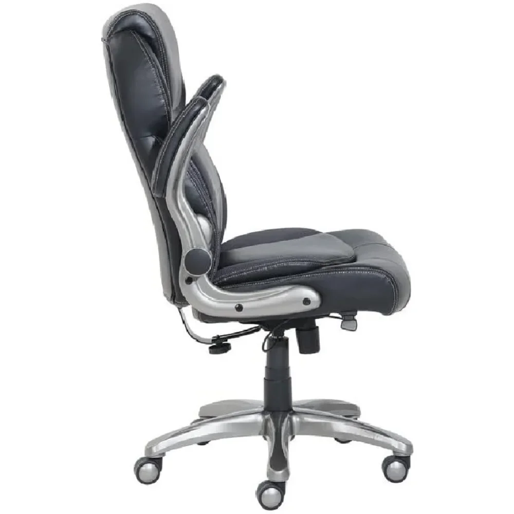 Ergonomic High-Back Bonded Leather Executive Chair with Flip-Up Arms and Lumbar Support, Black, 29.5