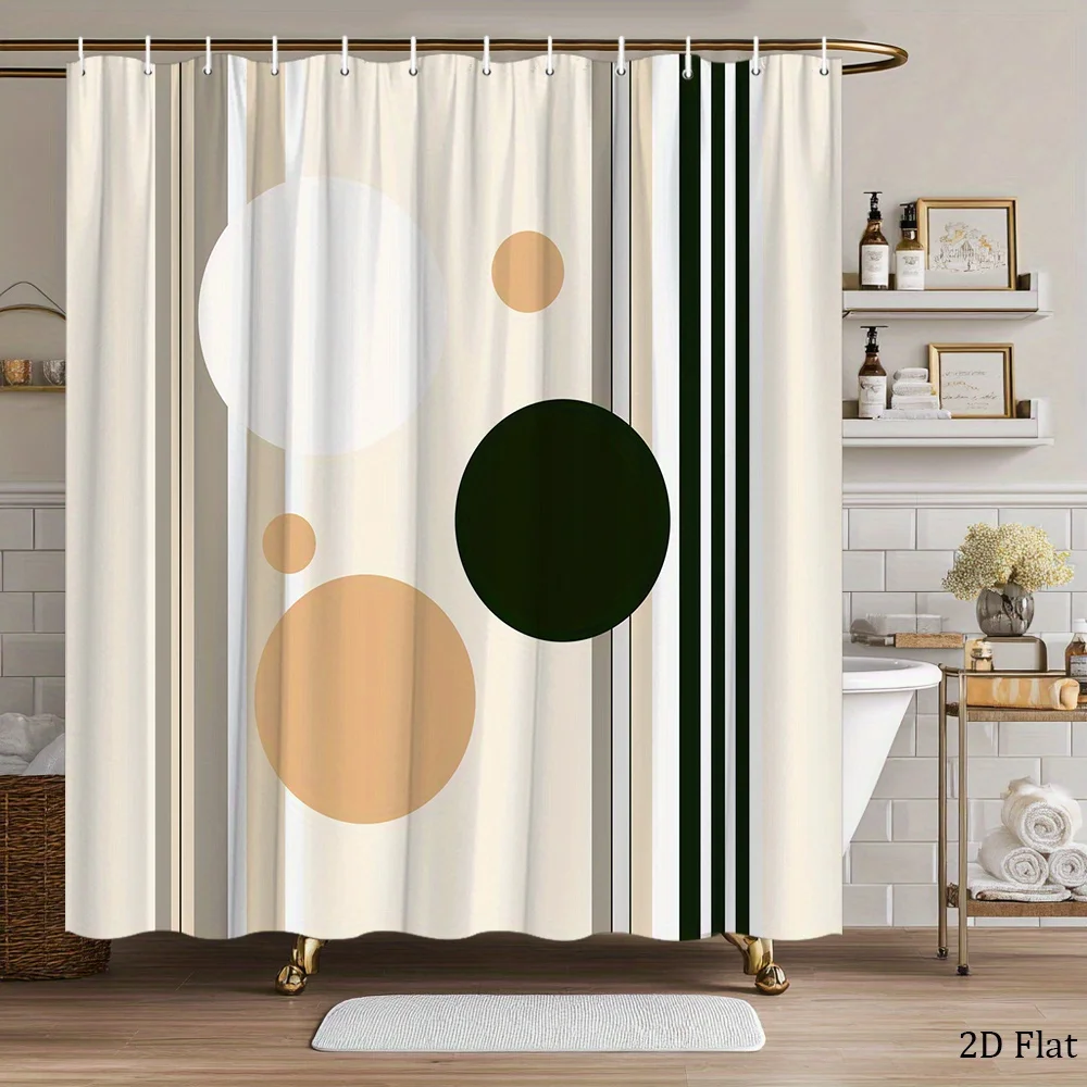

Геометрическая занавеска для душа с абстрактным дизайном в виде кругов и полосок, полиэстеровая занавеска для ванной с крючками для современного декора