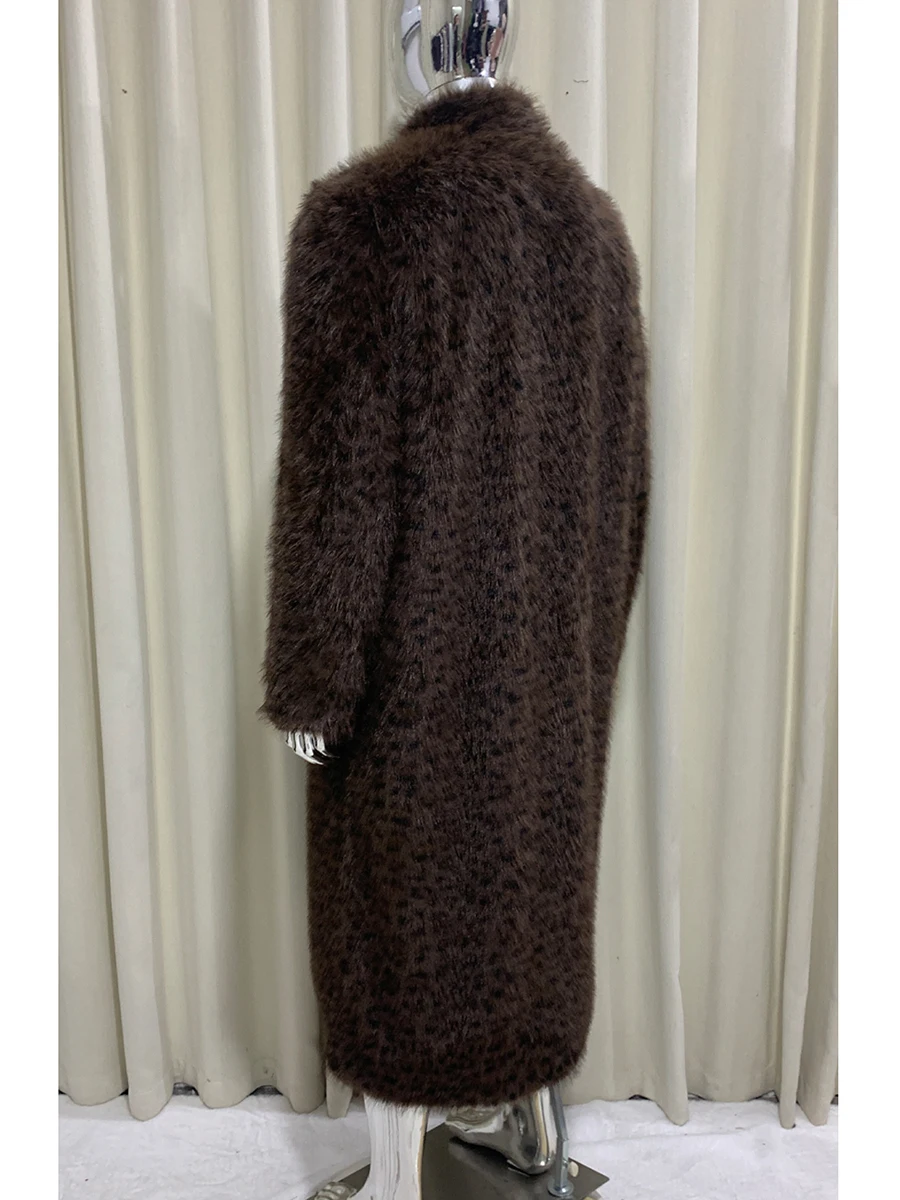 الخريف الشتاء طويل دافئ سميكة لينة رقيق الملونة ليوبارد طباعة فو الفراء معطف الرجال الفاخرة أنيقة شيك فروي معطف 2025