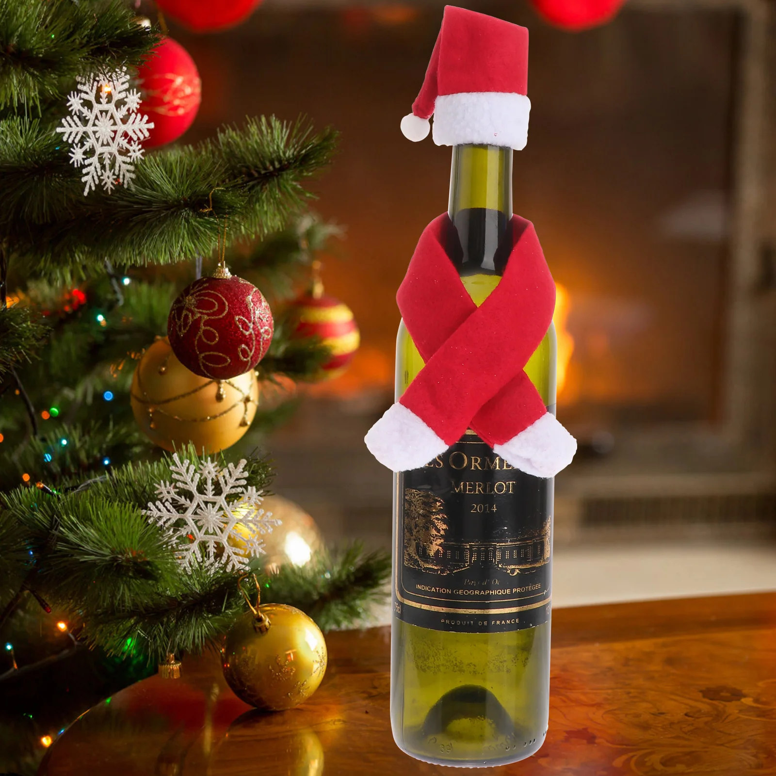 

6 set Christmas Hat Scarf Wine Bottle Cover Set Red Lovely Design For Holiday Party Home Decor Xmas Dinner Table Decoration