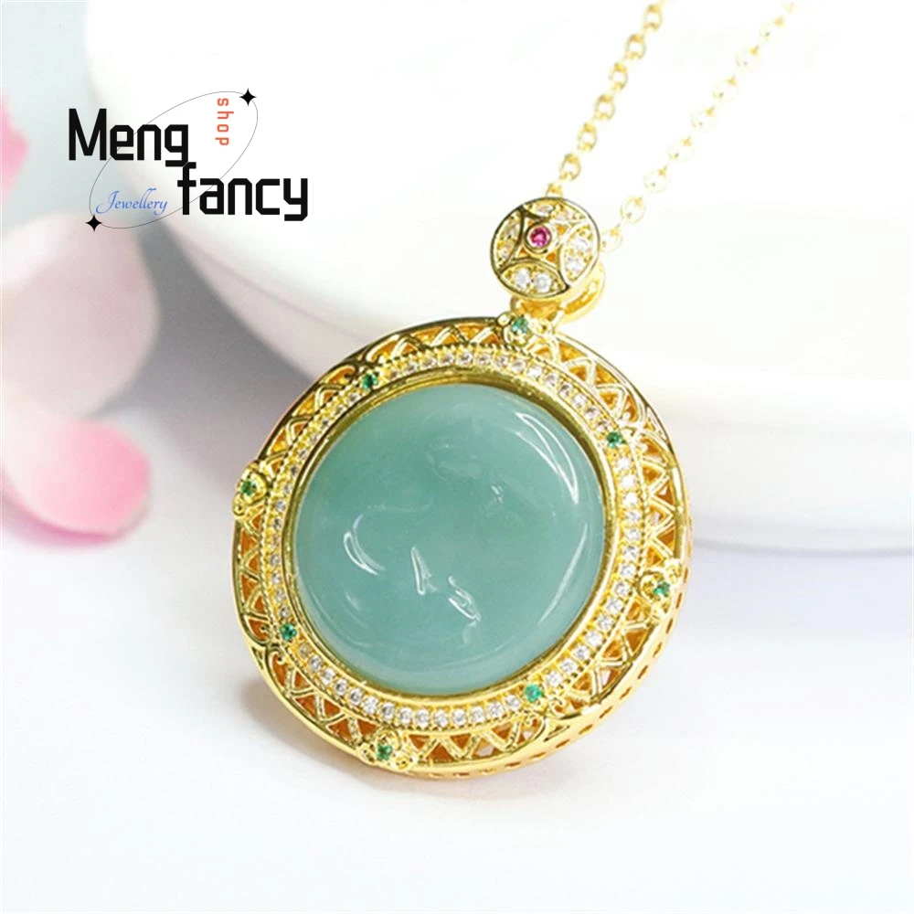 Natural A-goods Blue Water Jadeite koi Pendant Exquisite Elegant Charm High-grade Handicraft Luxury Quality Fashion Fine Jewelry