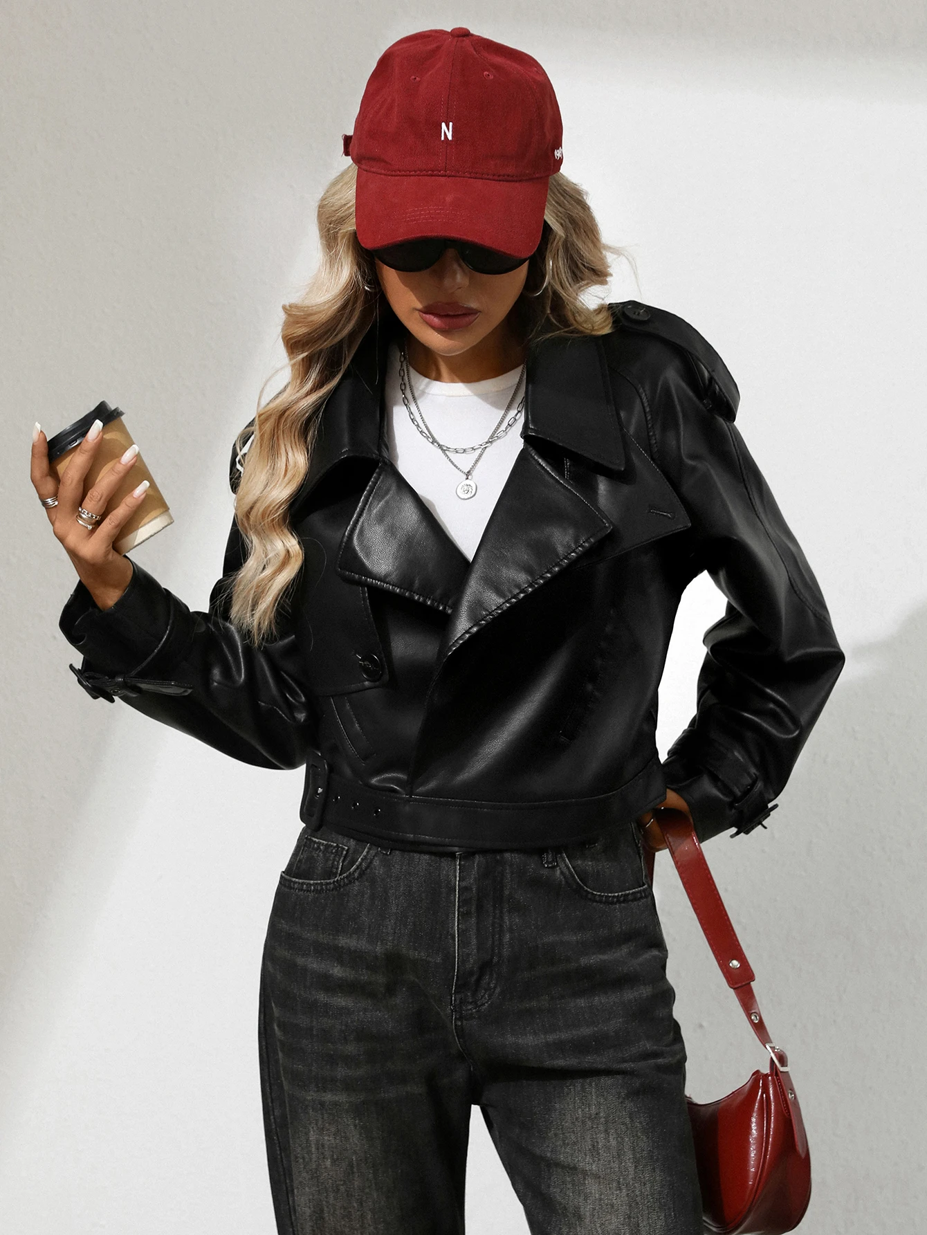 Fitaylor Jaqueta feminina de couro sintético com lapela para motocicleta casaco casual verde claro