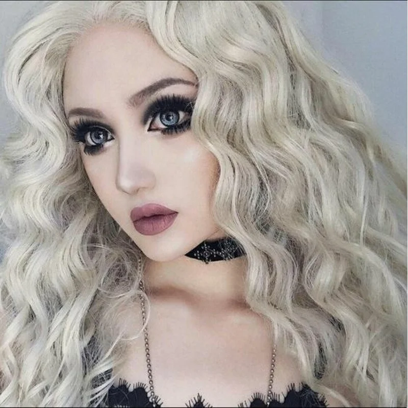 Fashion Light Grey Blonde Lace Front Wigs Glueless Kinky Curly Synthetic Wigs