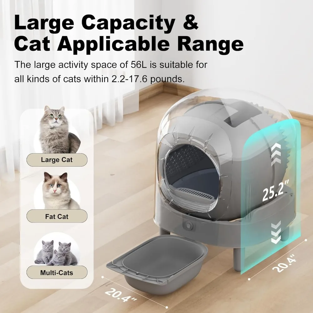 Self-Cleaning Cat Litter Box - with Safety Protection/Anti-Pinch/APP Control/Odor Control, 56L Automatic Cat Litter Box