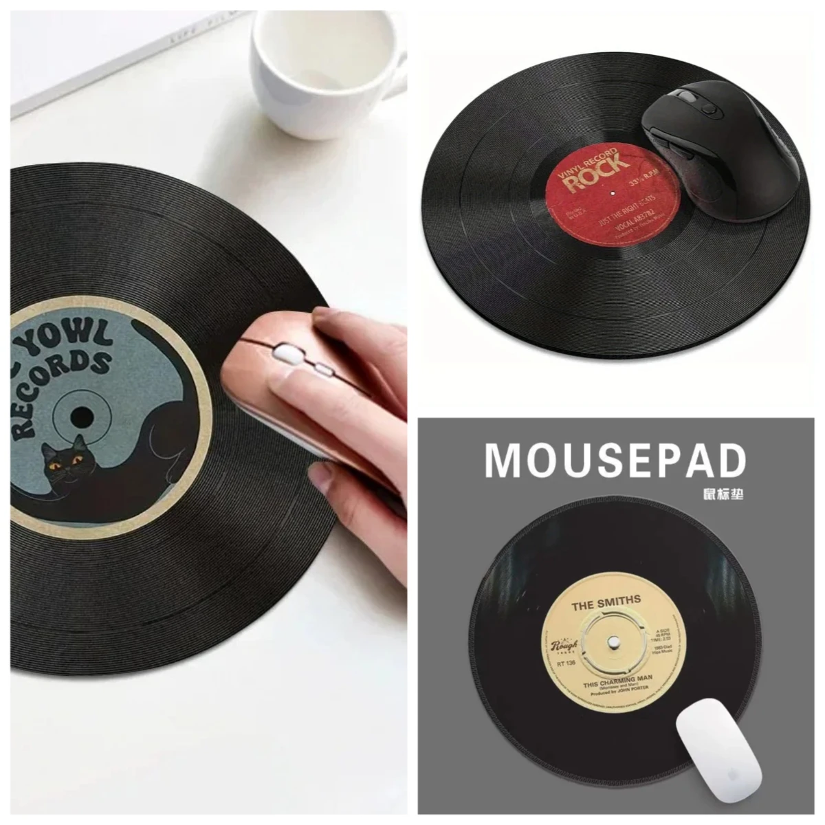 Small Vintage Vinyl Record Round Mouse Pad Non-Slip Rubber Sole Waterproof Design Office Games Universal Computer Desk Rug 20*20