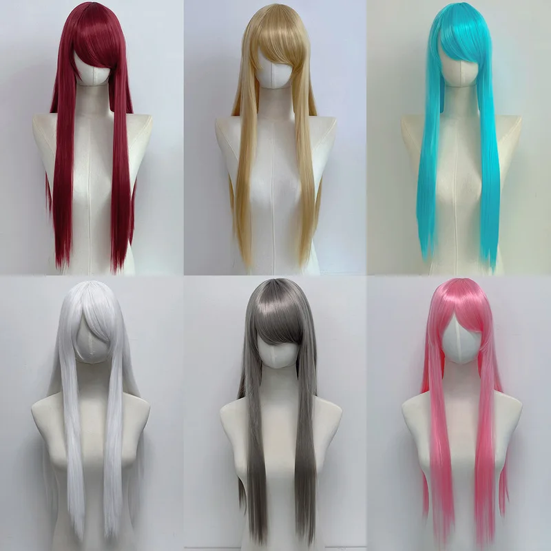 Universal cosplay wig 32-inch colorful long straight hair high-temperature fiber headpiece European and American style anime cos