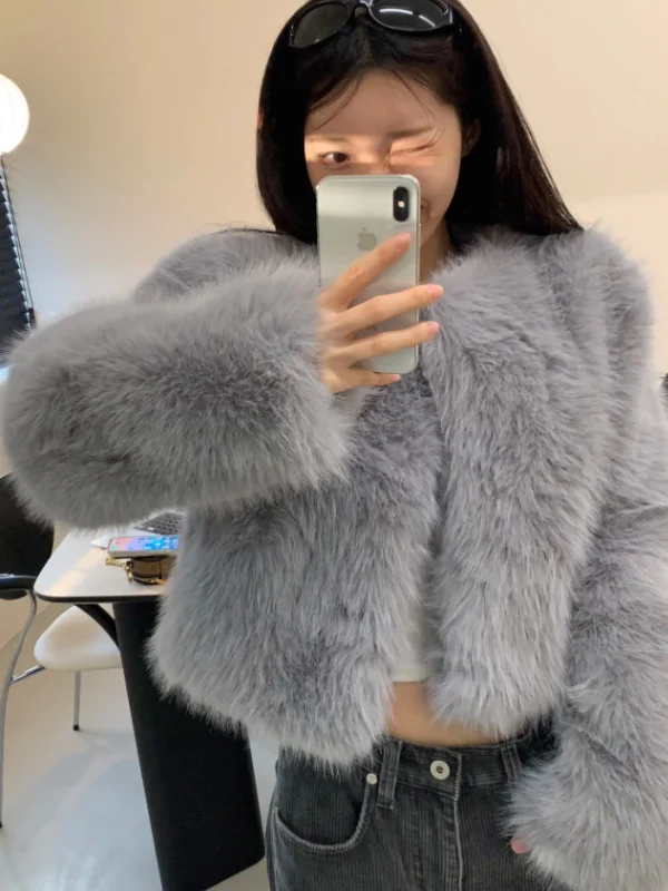 معطف فرو نسائي من Ele سترة مفتوحة مخملية شرابة ملابس خارجية شتوية عصرية متعددة الاستخدامات فاخرة ملمس فضفاض كوري Sle #2