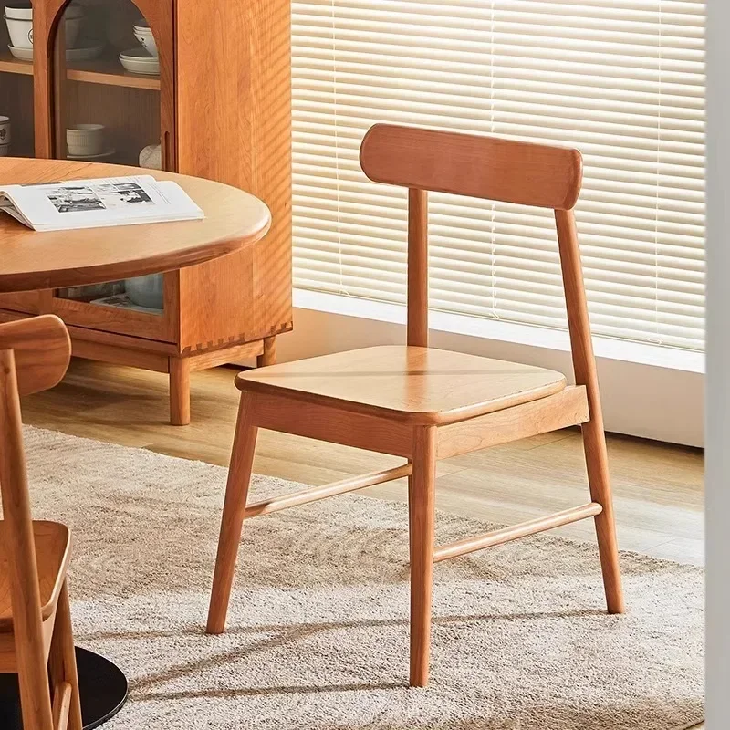 Household cherry wood simple back chair, restaurant dining table and chairs log color