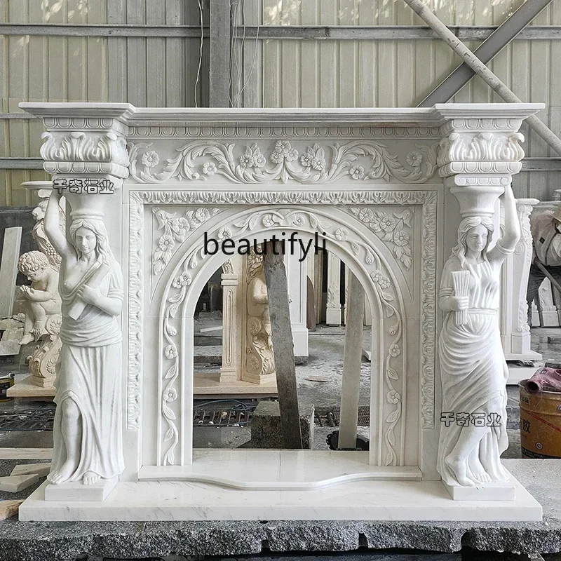 P Marble fireplace stone carving European white marble carving heating decorative fireplace ornament