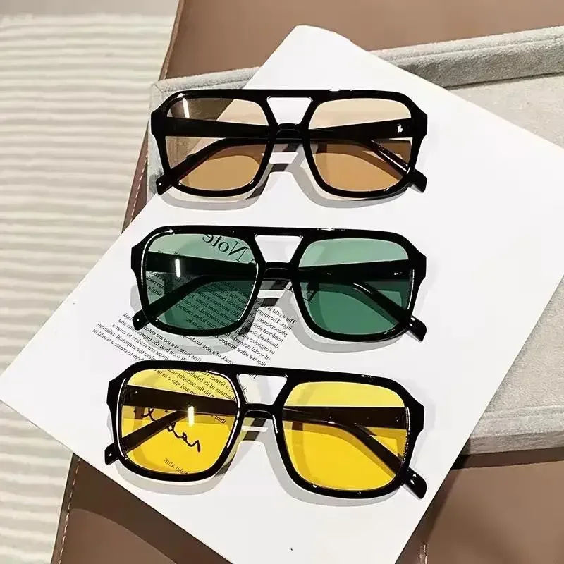 2024 Doppel Brücke Platz Frauen Sonnenbrille Vintage Marke Designer Männer Sonnenbrille Shades Weibliche Übertrieben Oversize Sonnenbrille