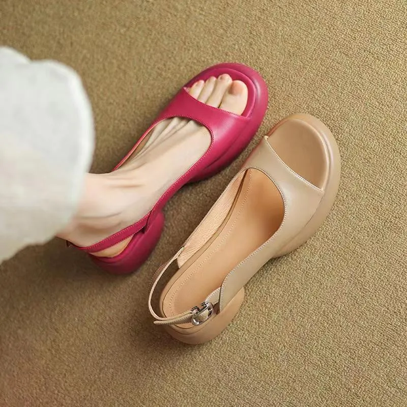 Thick soled sandals 2026 summer new height increasing fashionable sponge cake Roman beach shoes