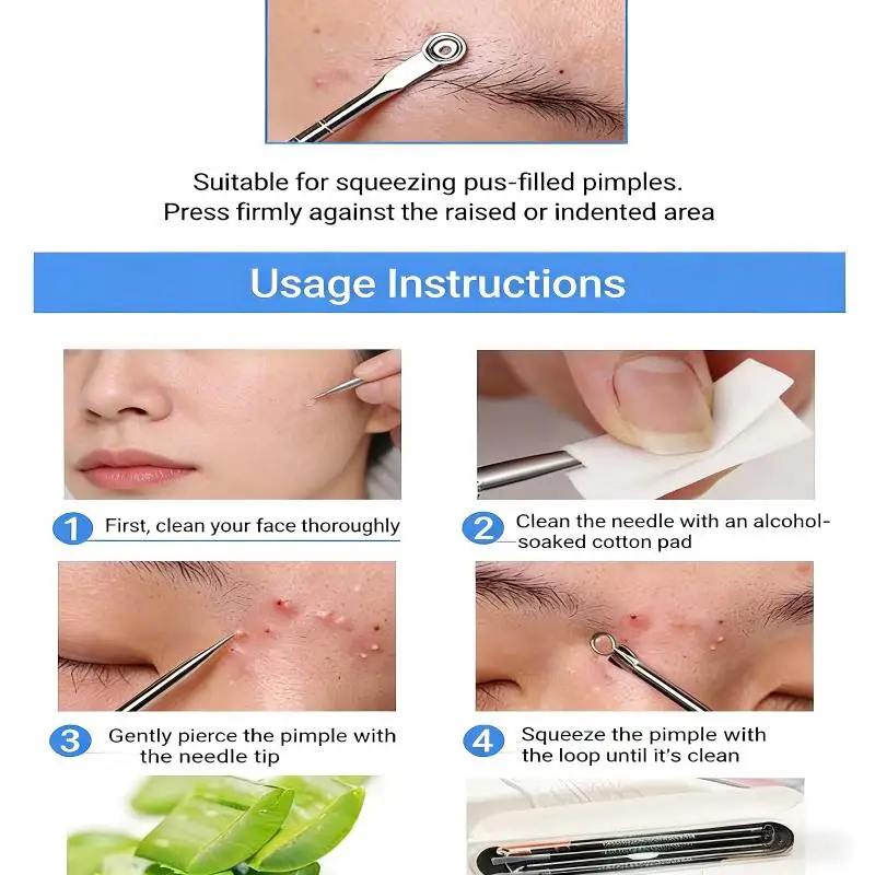 6-teiliges Set zum Entfernen von Mitessern aus Edelstahl – Akne-Nadel, Clip und Lupe für Gesichtsporen, saubere Hautunreinheiten