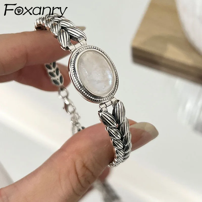 Foxanry Sparkling Zircons Chain Bracelet for Women Couples Fashion Creative Hollow Wheat Geometry Handmade Party Jewelry Gifts