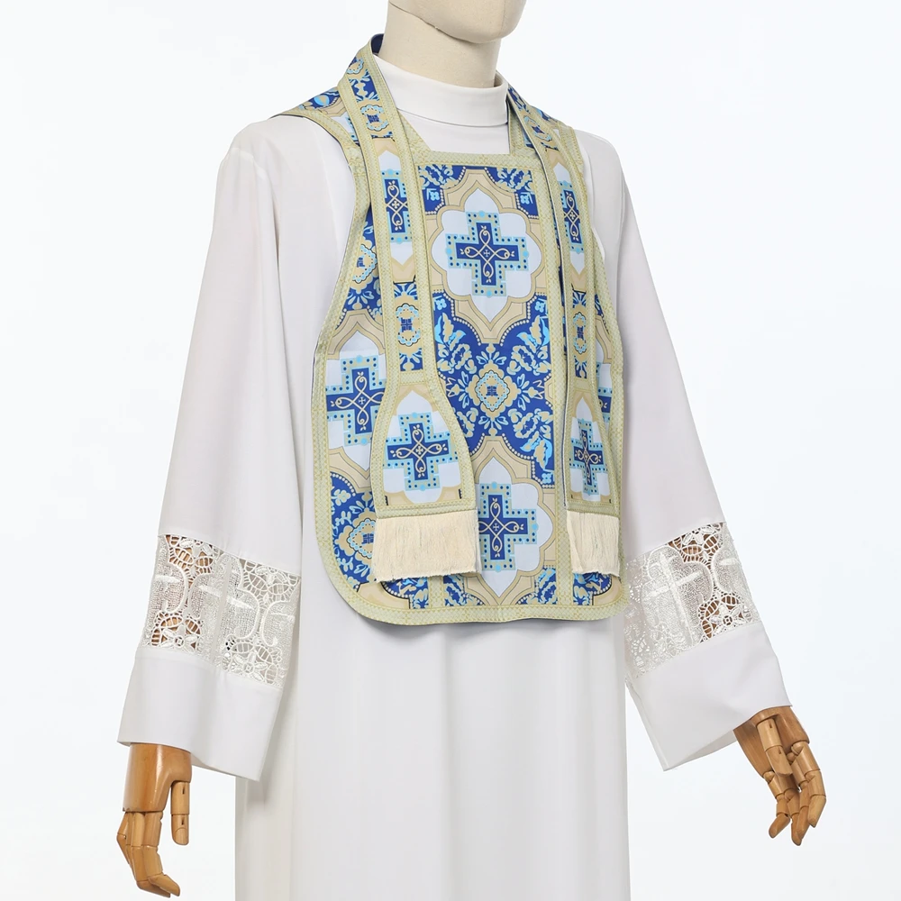 ملابس تونيك احتفالية دينية مع نمط متقاطع مرق ومزخرفة بشراشيب