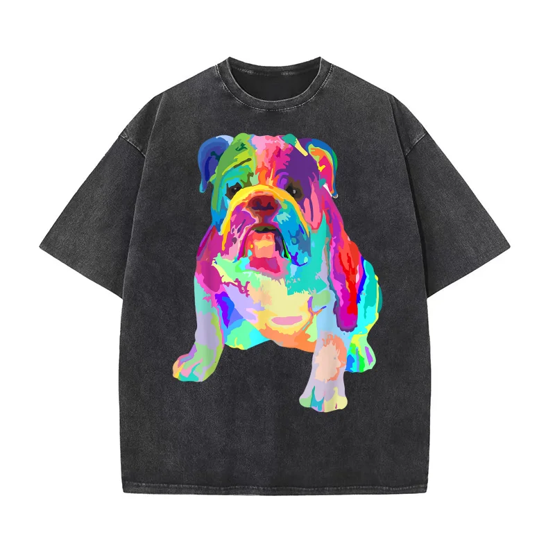 

Dog Lover Gifts Womens Colorful Cool English Bulldog Mens T-shirt Men's Tee Shirt Short Sleeve Male Clothes Fashion