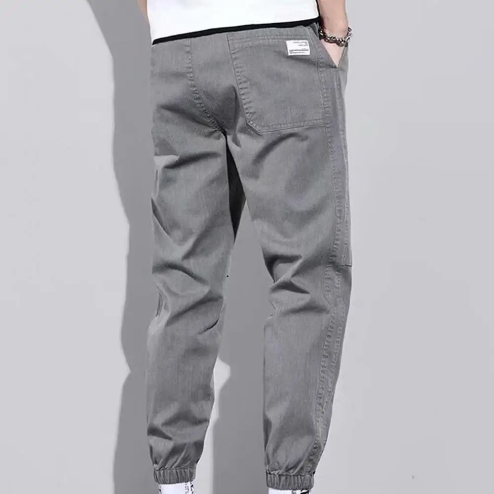 Men Cargo Pants Solid ColorCasual Loose Joggers Pants Spring Summer Drawstring Ankle Tied Cropped Pants For Daily Wear