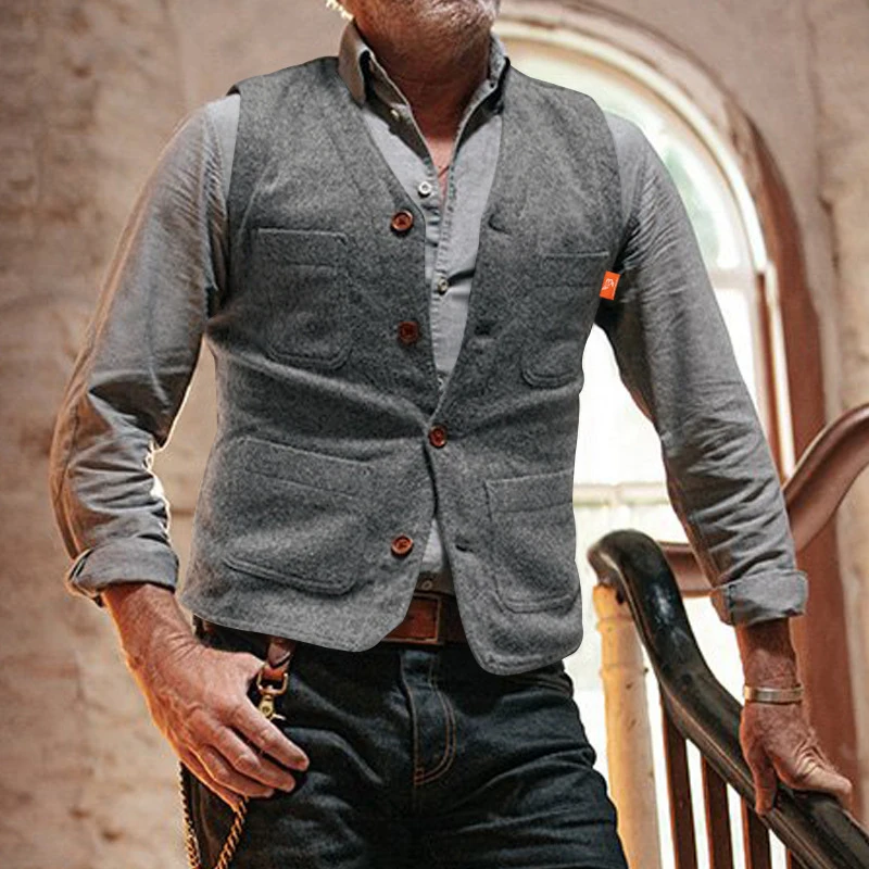 

Винтажные жилеты, мужские однобортные жилеты без рукавов с v-образным вырезом, куртка для мужчин, весенняя мода, дизайнерский жилет с нашивками и карманами, мужское пальто