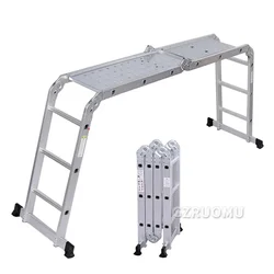 3.7M Folding Work Platform Aluminum Drywall Stool Ladder Heavy Duty Work Bench W/ Non-Slip Feet for Washing Vehicles Painting