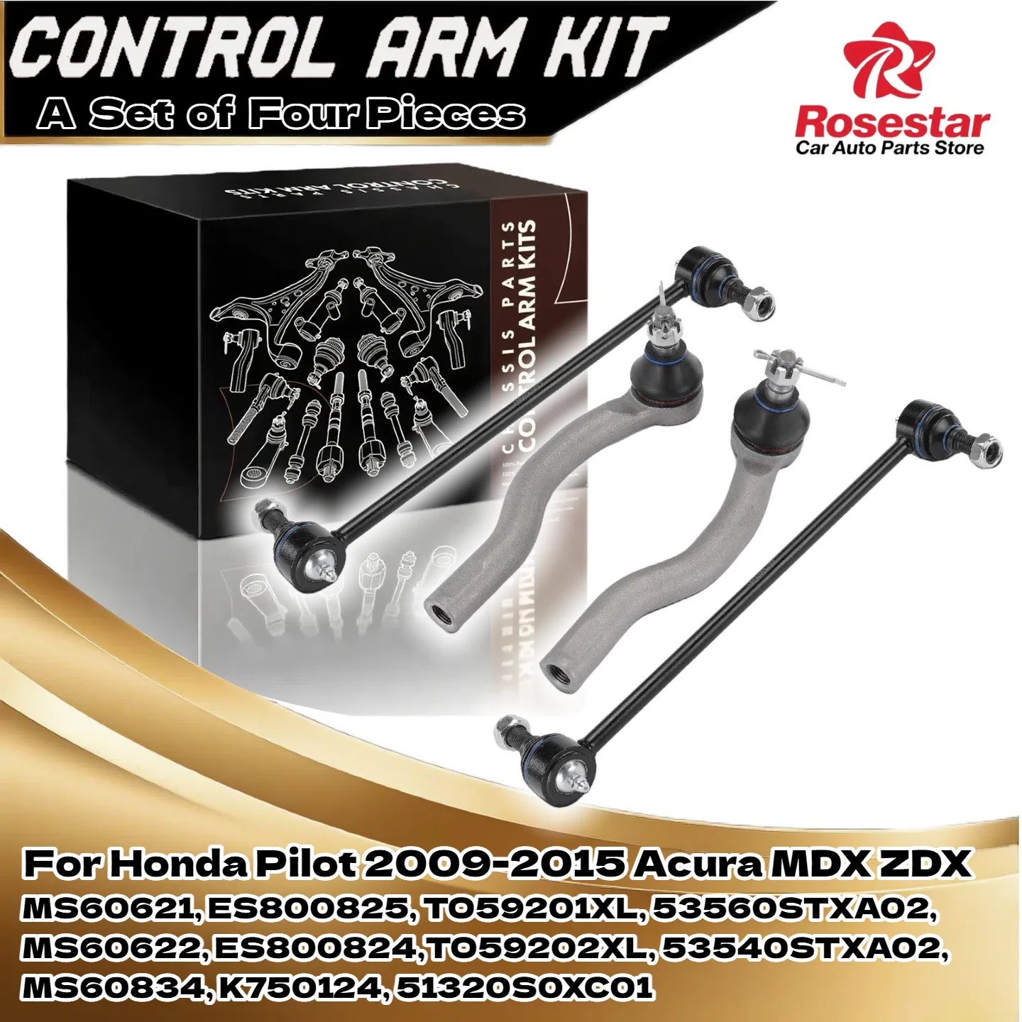 

4PCS Front Sway Bar Link & Tie Rod End Kit for Honda Pilot 2009-2015 Acura MDX ZDX K750124, 51320S0XC01