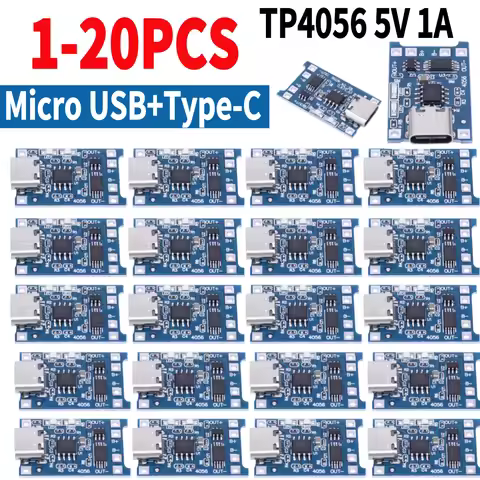 1-20PCS TYPE-C Micro USB 5V 1A TP4056 Lithium Battery Charger Module Portable Battery Charger Panel Battery Accessories
