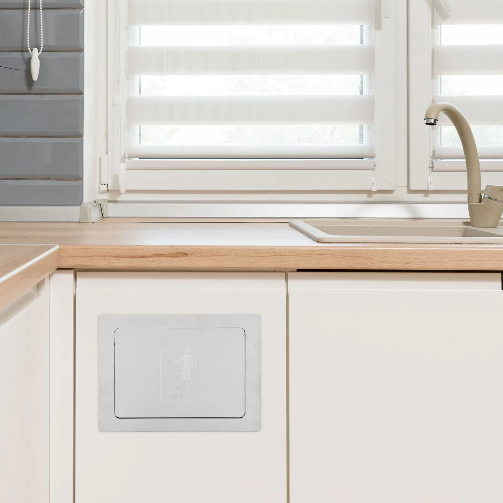 

Stainless Steel Recessed Trash Can Lid Push Cover Odor Control Kitchen Milk Tea Shop Countertop Embedded Waste Solution