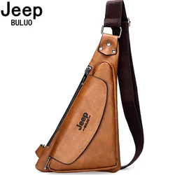 JEEP BULUO-Bolsas de Ombro Masculinas, Bolsa Crossbody, Pequena de Couro Dividido, Bolsa Peito Preta de Alta Qualidade, Marca Famosa, 2021