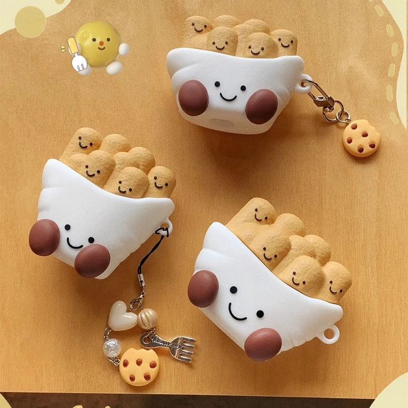 Cute 3D Earphone Cover para Apple AirPods, Fries, Cookie, Airpods 1, 2, 3 Geração, Airpods Pro, Pro2, Wireless Bluetooth Headphone Case