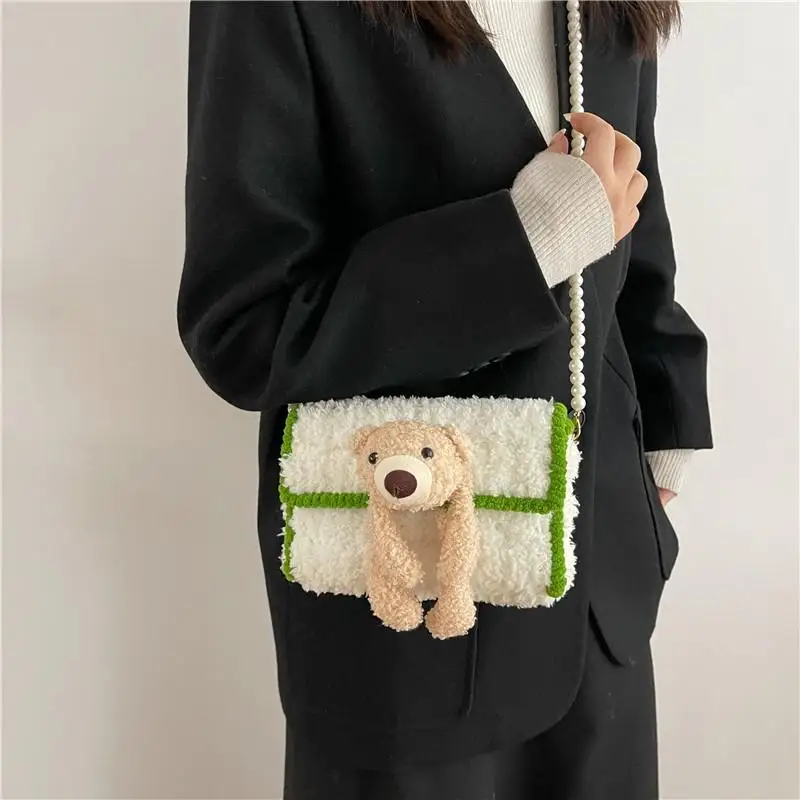 DIY Weaving bag material  - Teddy bear plush bag  - Hand-sewn homemade hand-woven coral fleece mesh bag