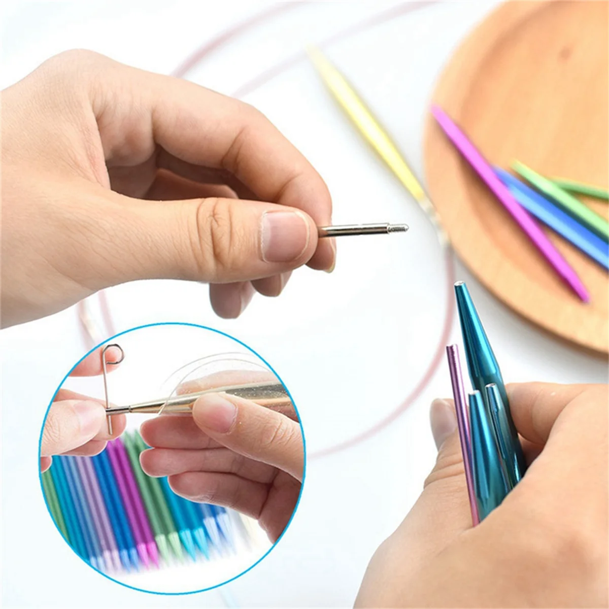 A79G 원형 바늘 세트 알루미늄 산화물 이동식 및 교환식 원형 바늘 DIY 뜨개질 도구 스웨터 바늘 세트