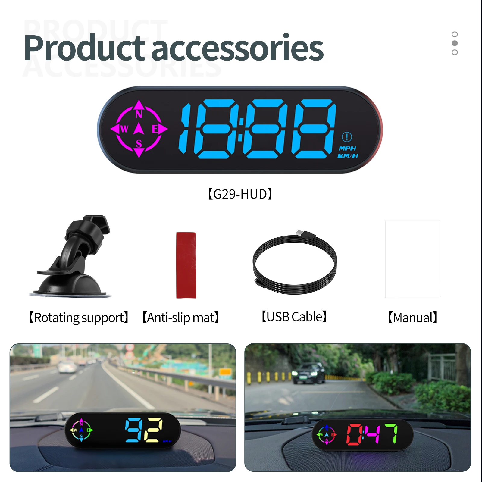 G29 Car Head up Display GPS HUD Digital Speedometer LED Compass Function Overspeed Alarm for Car Truck SUV RV Accessories view 6