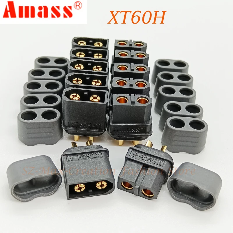 100/200Pcs Amass XT60H Black Connector XT60 Bullet Plug With Cover Upgrated of XT60 Sheath Male/ Female Gold Plated for RC Parts