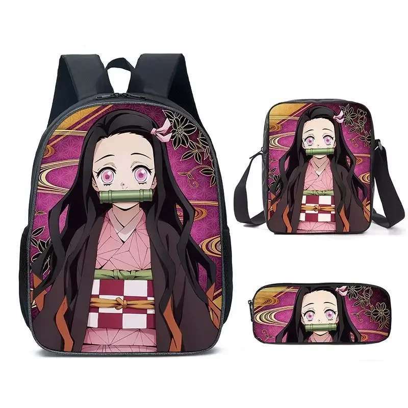 3Pcs Kamado Nezuko Demon Slayer Backpacks Set for Girls Anime School Bag Teenager Student Canvas Laptop Back Pack Women Rucksack