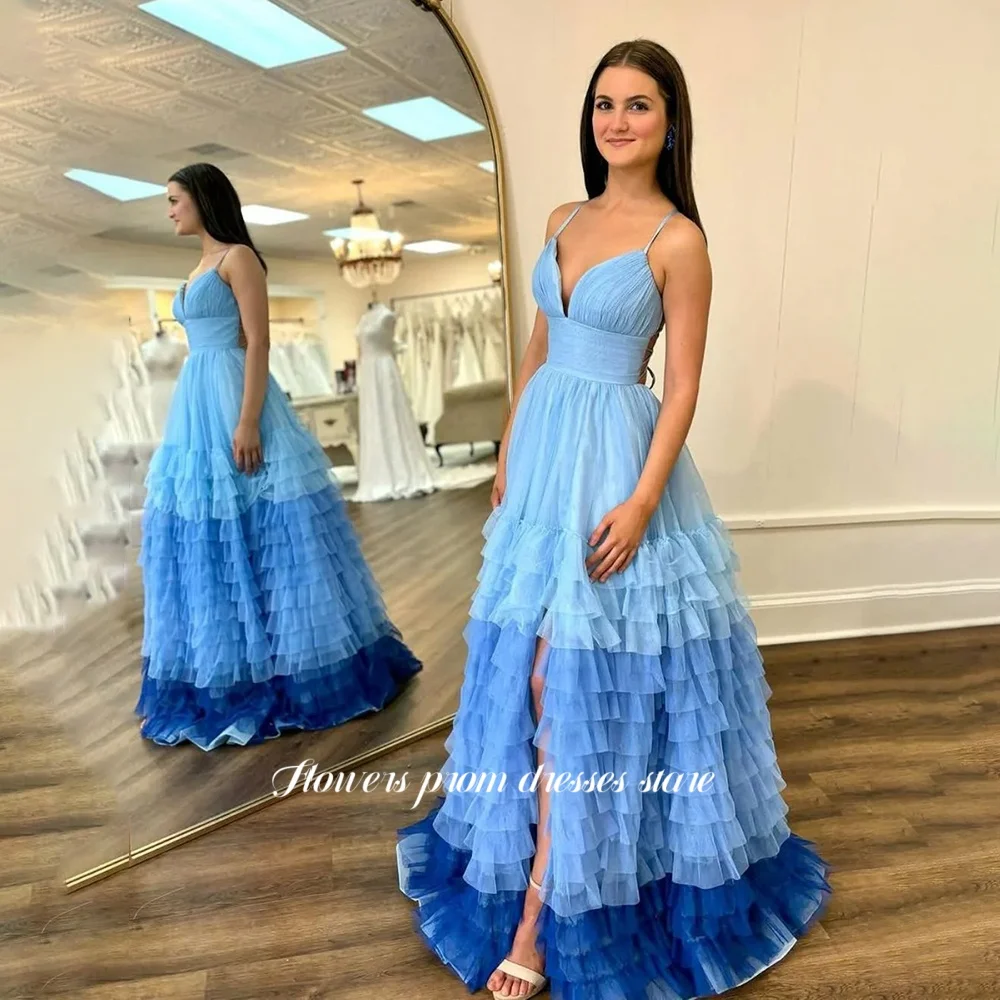 

Flowers A Line Party Dress Multlilayers Evening Dress Lace Up Back Puffy Princess Gowns for Women Vestido De Novia Customized