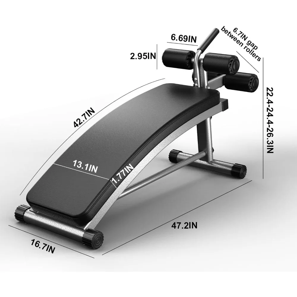 Adjustable Decline Sit Up Bench with Reverse Crunch Handle, Curved Ab Workout Equipment for Your Home Gym,