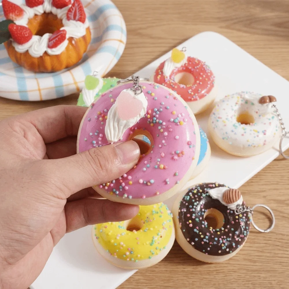 Simulated Food Donut Bread Squeeze Keychain Quick Rebound Kneading Donut Keychain Pendant Mini Super Soft Fidget