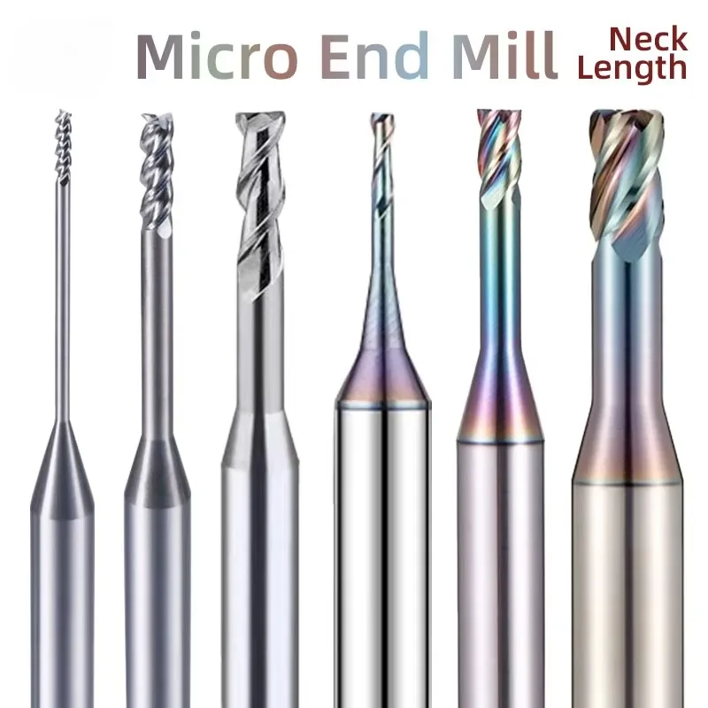 WOY Long Neck Micro End Mill 0.1mm~3mm for Aluminum Alloy Copper Electrode Plastic Nonmetal CNC Machining Solid Carbide Cutter