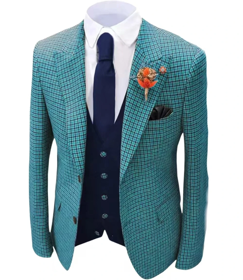 سترة كلاسيكية منقوشة واحدة بدلة رجالي بقصة ضيقة بدلة رجالية مع طية صدر السترة لحفلات الزفاف مع طية صدر مدببة عتيقة لحفلات الزفاف #4