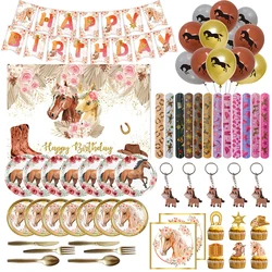 Horse Birthday Party Decoration Tablecloth Tableware Supplies Paper Cups Napkins Plates Backdrop Horse Balloon Set Kids Favor