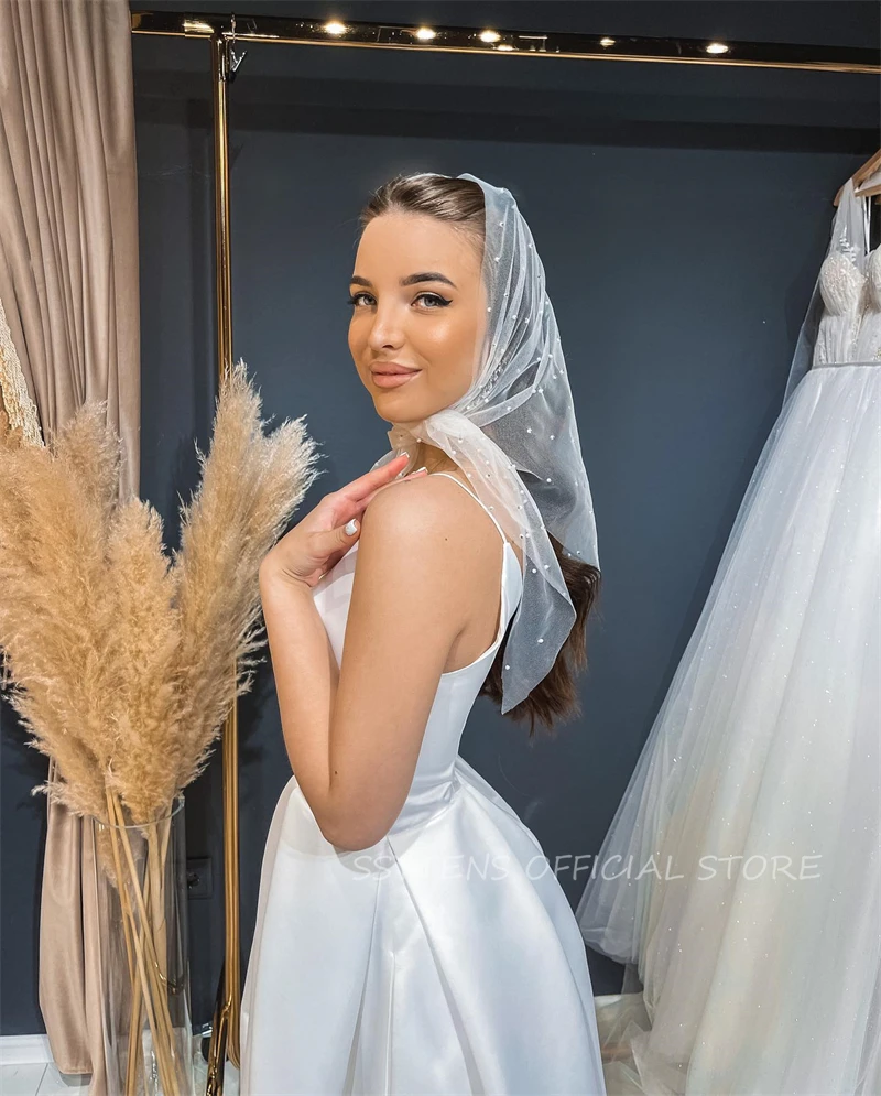 Simples A Linha Vestidos de Noiva com Spaghetti, Princesa Noiva Vestido, Praia Vestidos de Casamento, Graduação, Tornozelo Comprimento