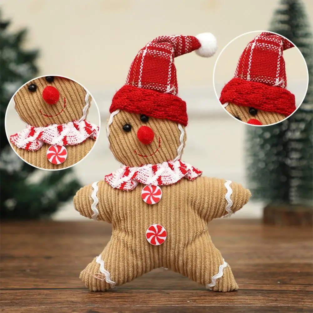 Durable Gingerbread Holiday Ornaments Christmas Gingerbread Man Doll Plush Stuffed Toy Decorations for Fireplace for Holiday